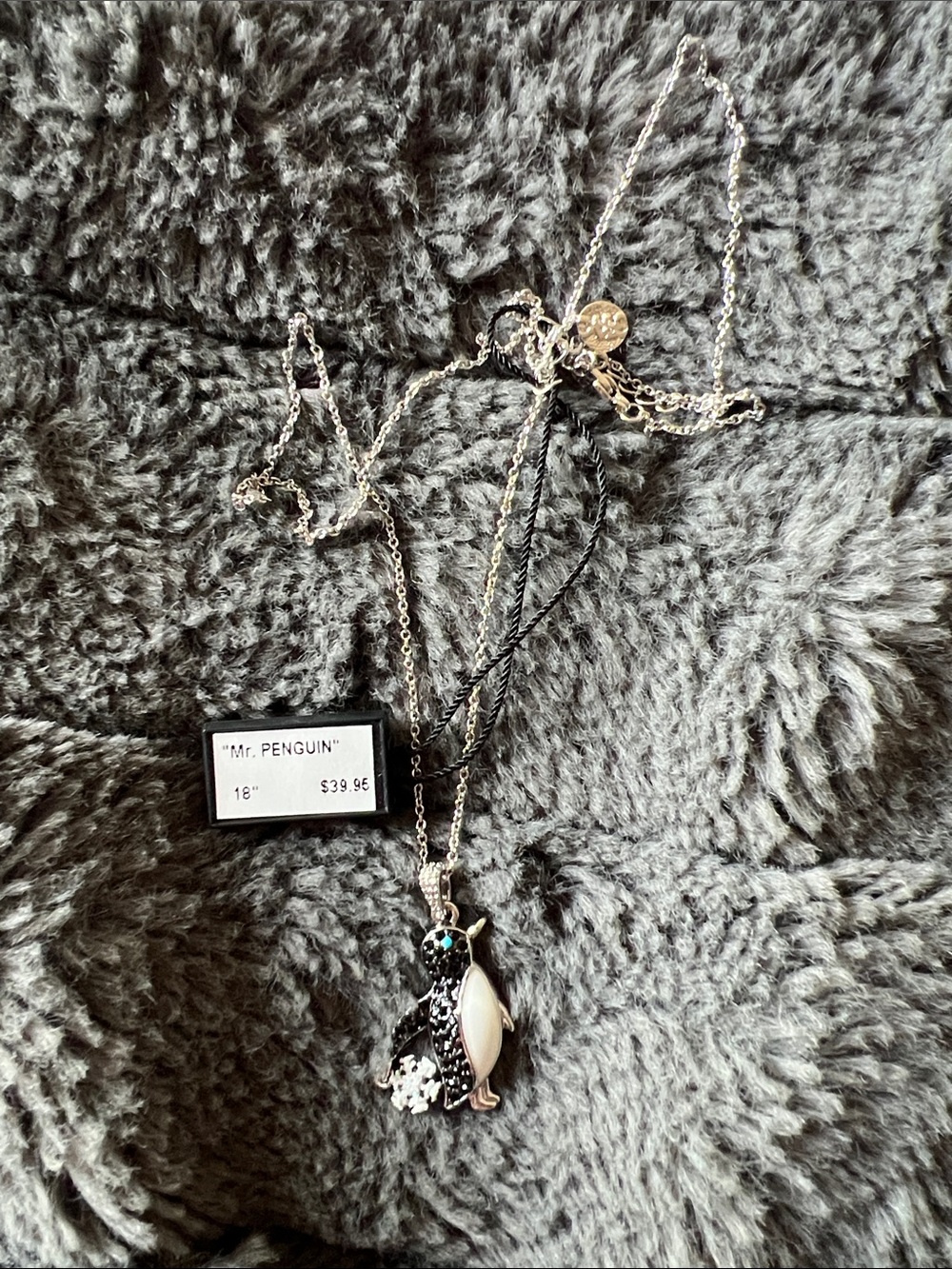 Silver Black and White Penguin Charm Necklace
